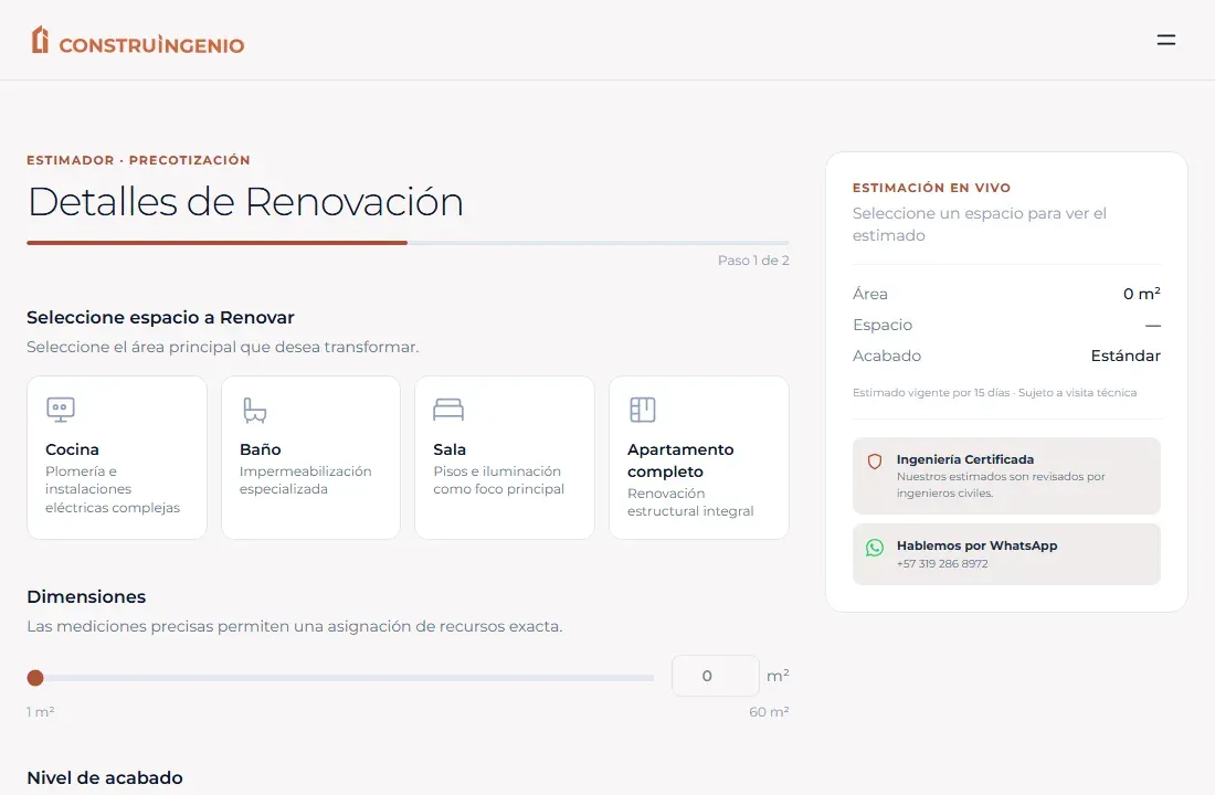 Estimador de pre-cotización de Construingenio